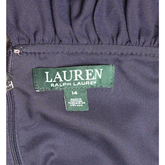 Lauren Ralph Lauren Navy Off-the-Shoulder Ruffle Neck Cocktail Dress 14 Preppy - Picture 3 of 7